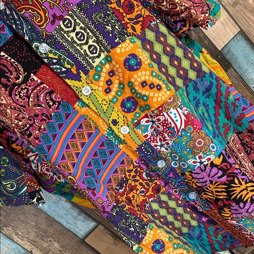 Patchwork Button-Down Shirt in Multicolor vintage - image 6